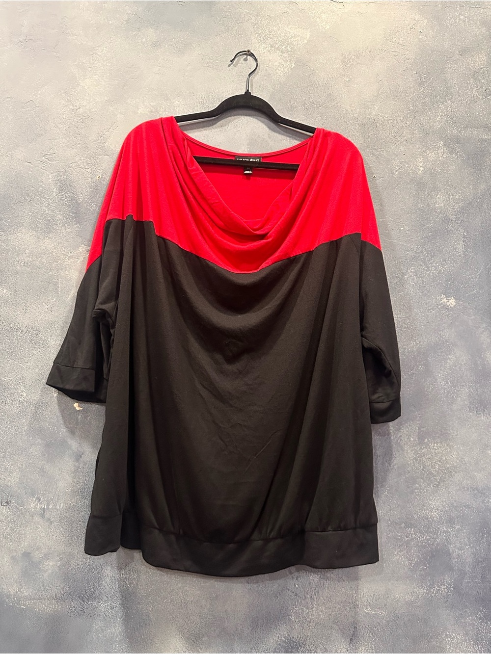 Fashion Bug Red and Black Cowl Neck Colorblock Tunic